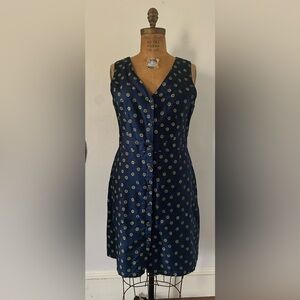 J. Crew Navy Midi Dress with Yellow Daisies